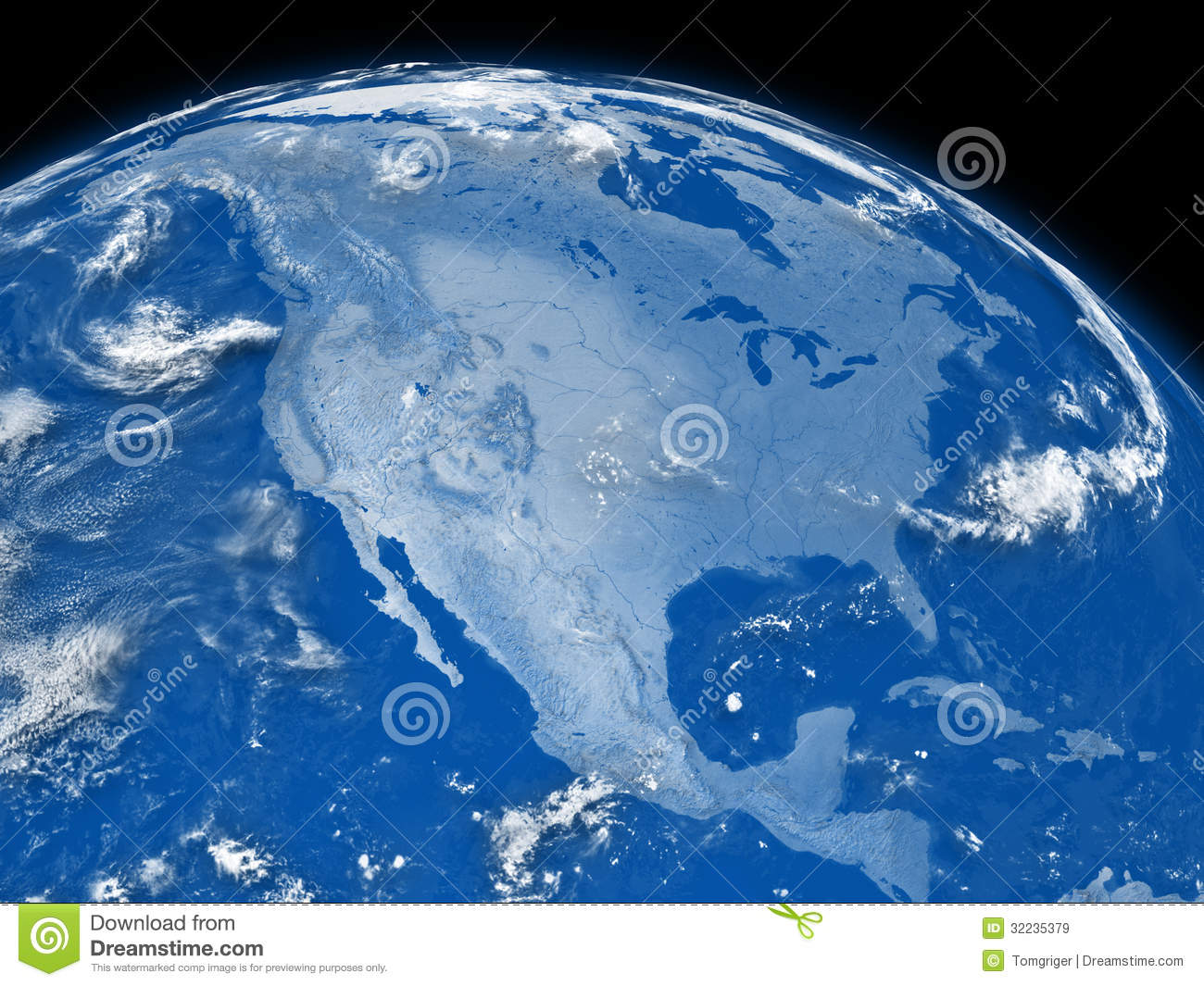 North America On Blue Planet Earth Isolated On Black Background