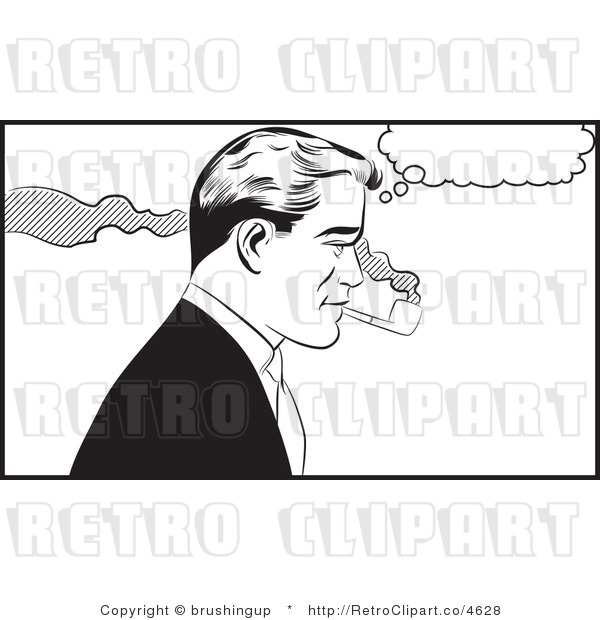 Retro Black And White Pop Art Man Smoking A Tobacco Pipe Royalty Free