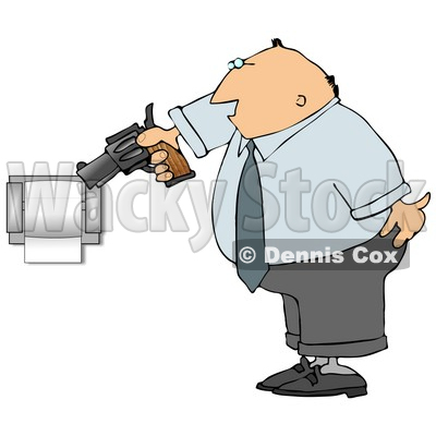 Mad Man Pointing A Gun At Toilet Paper Roll Clipart Picture   Dennis