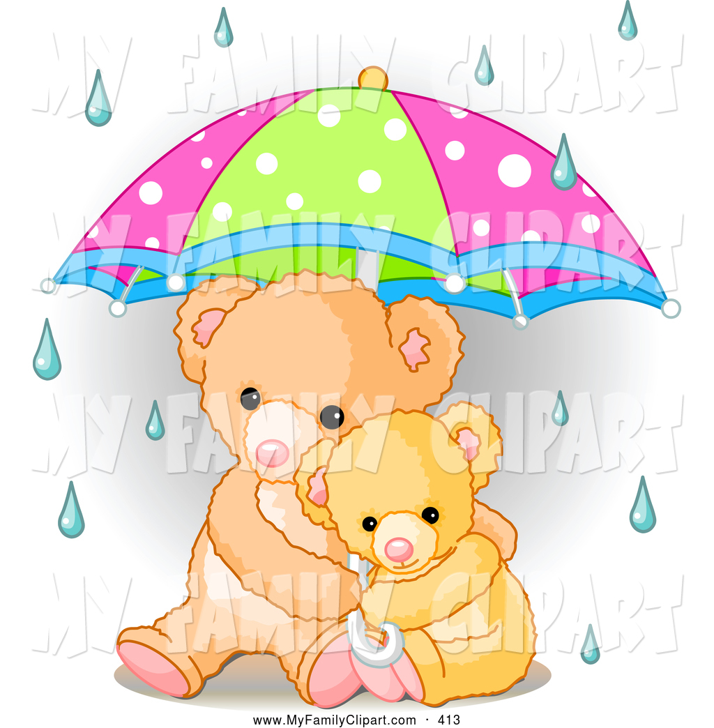 Clip Art Of A Cute Baby Teddy Bear Cuddling With Its Mother Under An    