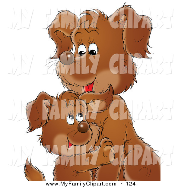 Clip Art Of A Sweet Brown Puppy Dog Cuddling With Its Mom Or Dad By    