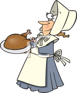 Clipart Image Of A Happy Pilgrim In A Bonnet With A Turkey