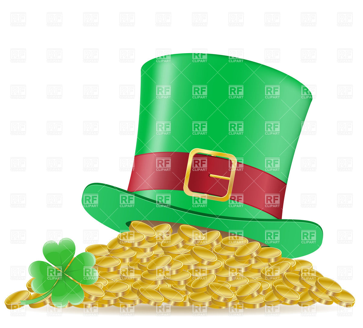 Green Top Hat On Heap Of Golden Coins   St  Patrick S Day Symbol