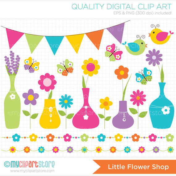 Little Flower Shop Clip Art   Digital Clipart   Instant Download