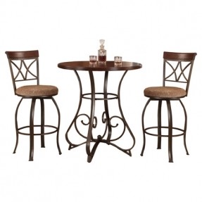 Scrolling Metal Framed Pub Table And Two Barstools With Curving