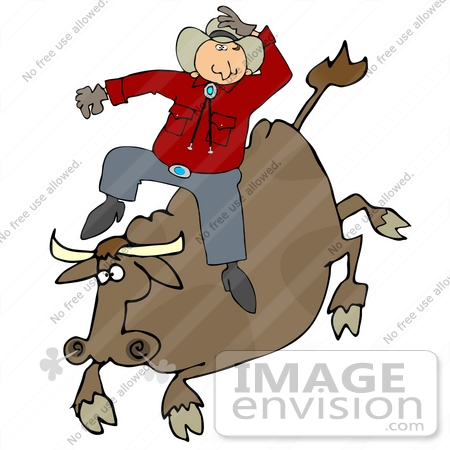 Clip Art Graphic Of A Cowboy Riding A Crazy Cow In A Rodeo    29854 By