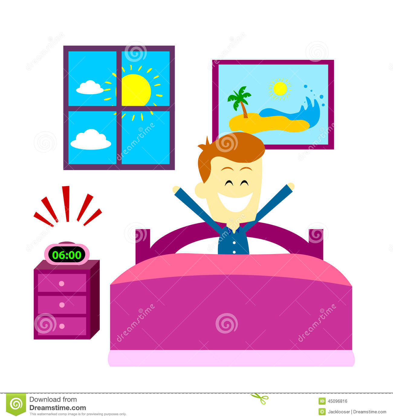 Man Waking Up In The Morning With Happy Thought  Good Mood  In Flat