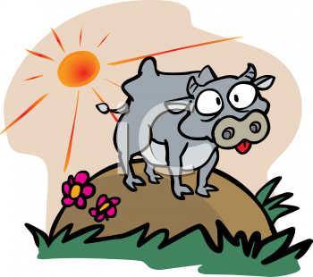 Royalty Free Clip Art Image  Crazy Cartoon Cow Standing On A Hill