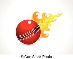 Abstract Shiny Cricket Ball With Fire Vector Illustration