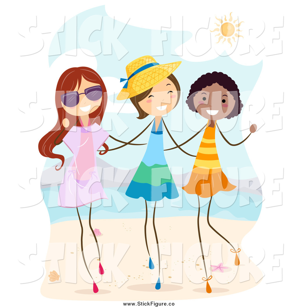 Clip Art Of Happy Stick Girls Walking On A Beach By Bnp Design Studio