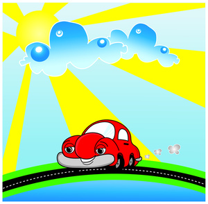 Drive Clipart Image   Cute Little Red Cartoon Car Out For A Drive On A