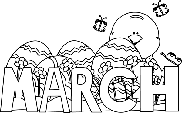 Black And White Month Of March Easter Clip Art   Black And White Month
