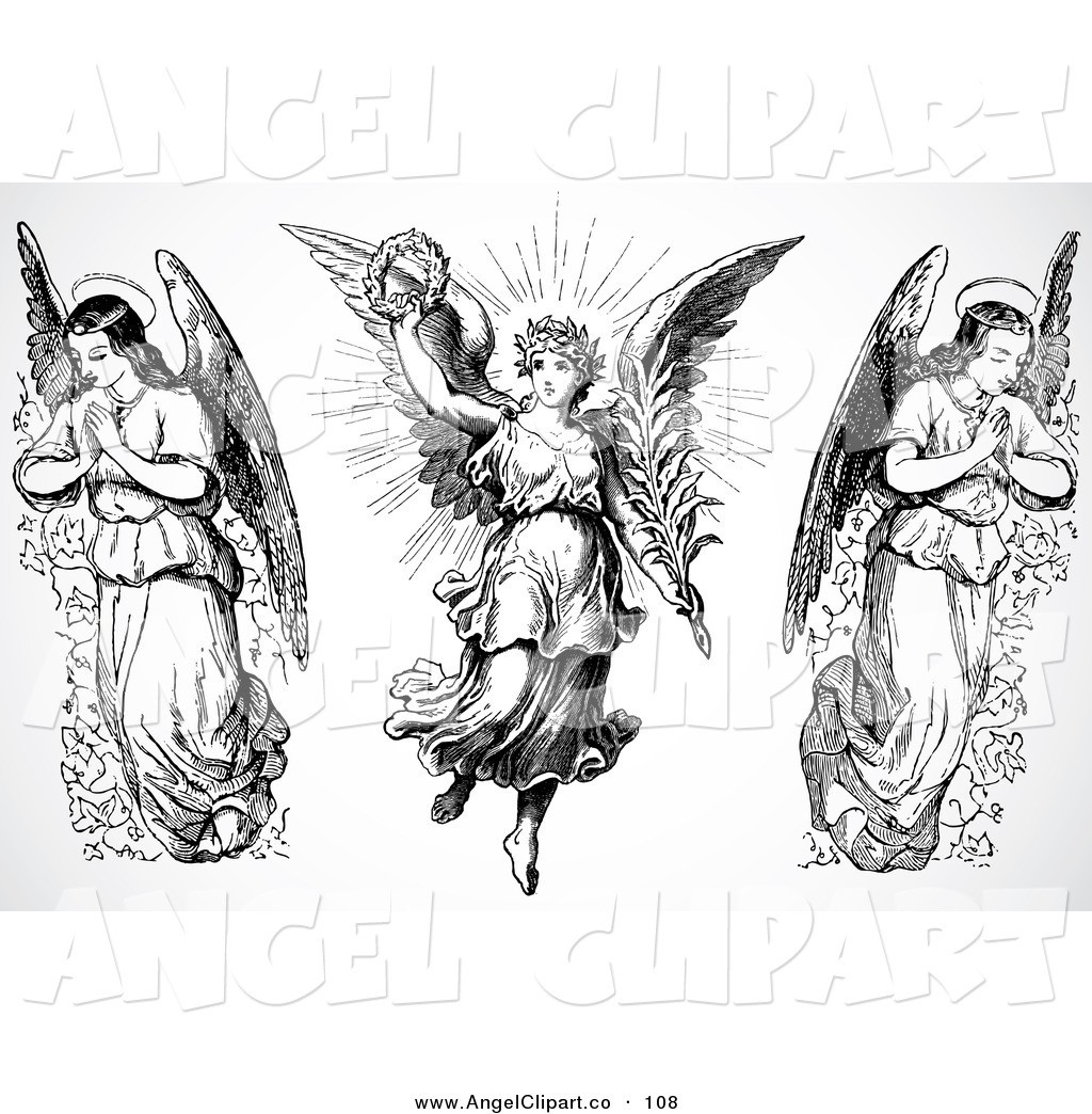 Digital Set Of Three Black And White Angel Saints By Bestvector    108
