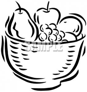 Fruit And Vegetable Clipart Black And White A Bowl Full Fruit In Black    