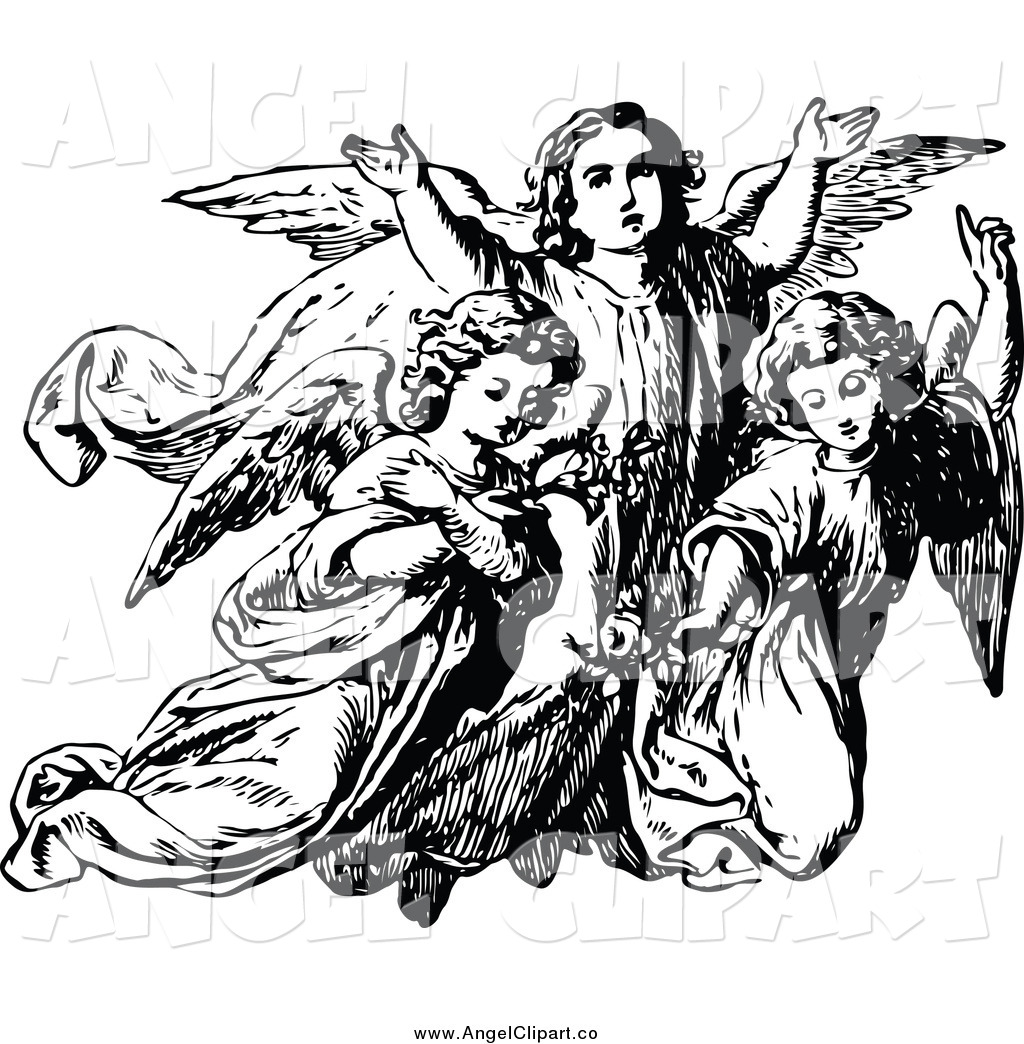 Larger Preview  Clip Art Of A Black And White Trio Of Angels By Prawny