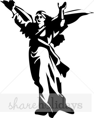 Majestic Black And White Angel Clipart   Christmas Angel Clipart