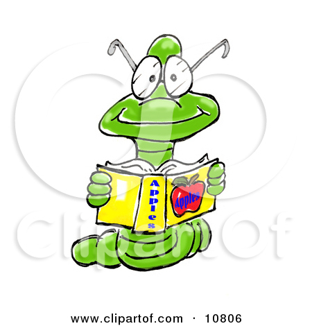 Male Green Worm Wearing A Tie And Reading A Book Clipart Illustration
