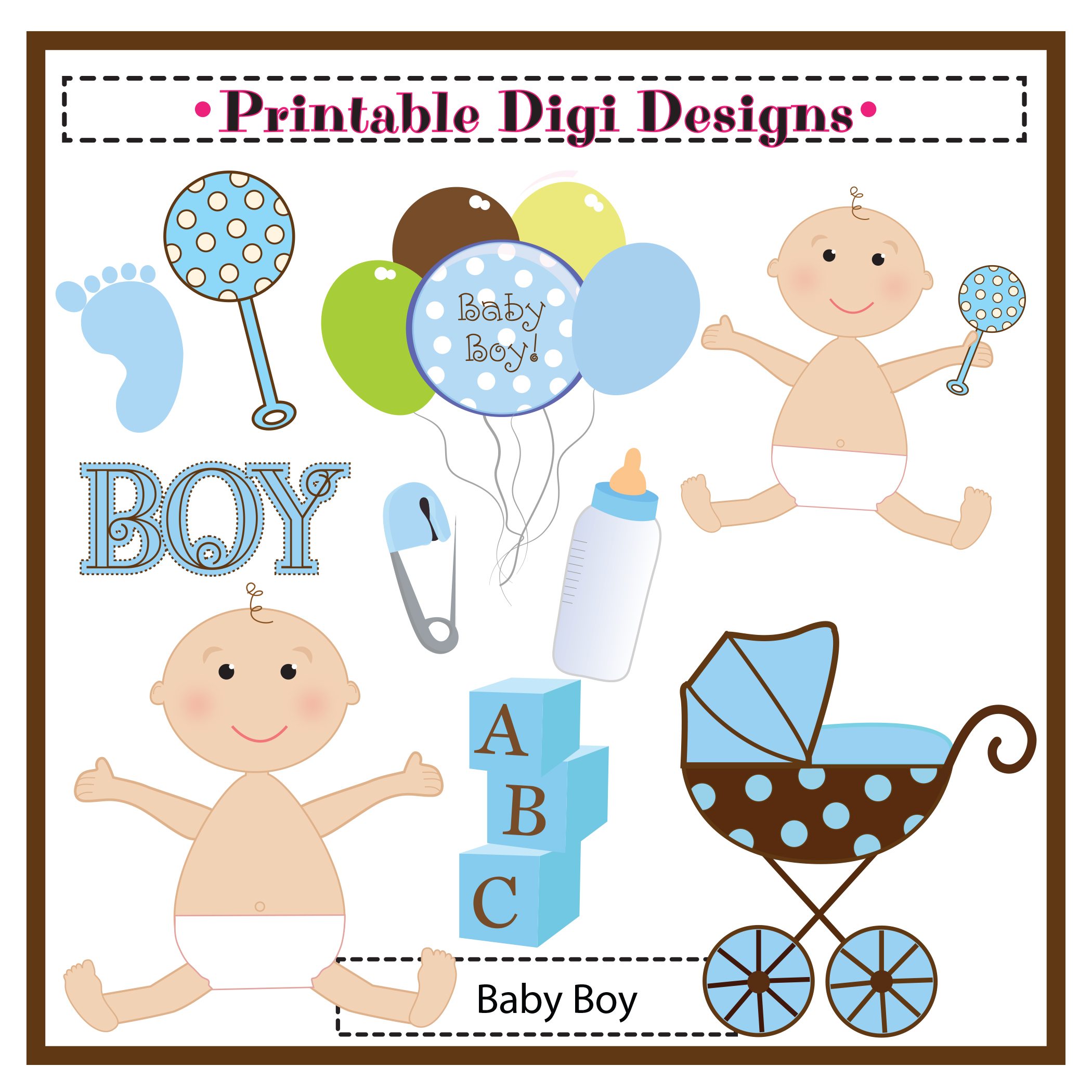 Baby Boy Shower Clipart Graphic Set   3 50 Baby Boy Shower Clipart