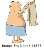 41673 Clip Art Graphic Of A Caucasian Man Holding Up A Towel