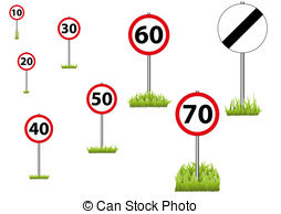 57 Road And 30 Sign   A Selection Of Speed Limit Roadsigns