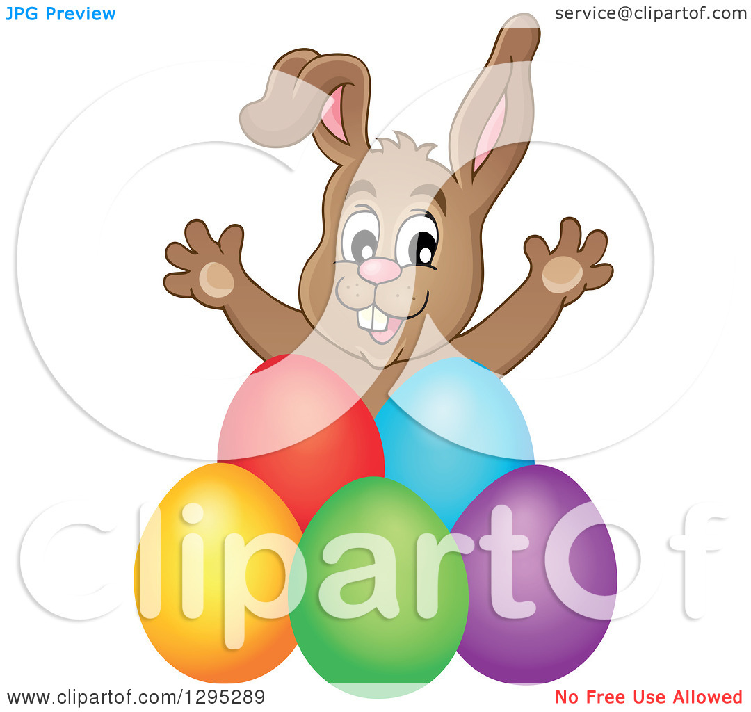 Clipart Of A Happy Brown Easter Bunny Rabbit Popping Out Behind