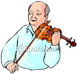 Bald Man Playing The Fiddle   Royalty Free Clipart Picture