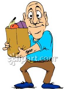 Bald Man With A Bag Of Groceries   Royalty Free Clipart Picture