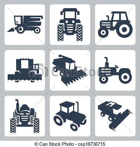 Vector   Vector Isolated Tractor And Combine Harvester Icons   Stock