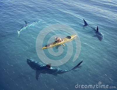 Royalty Free Stock Photography  A Man In A Boat Kayak  Was Trapped In