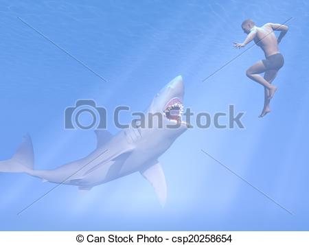 Stock Illustrations Of Shark Attack   3d Render   Underwater Shark