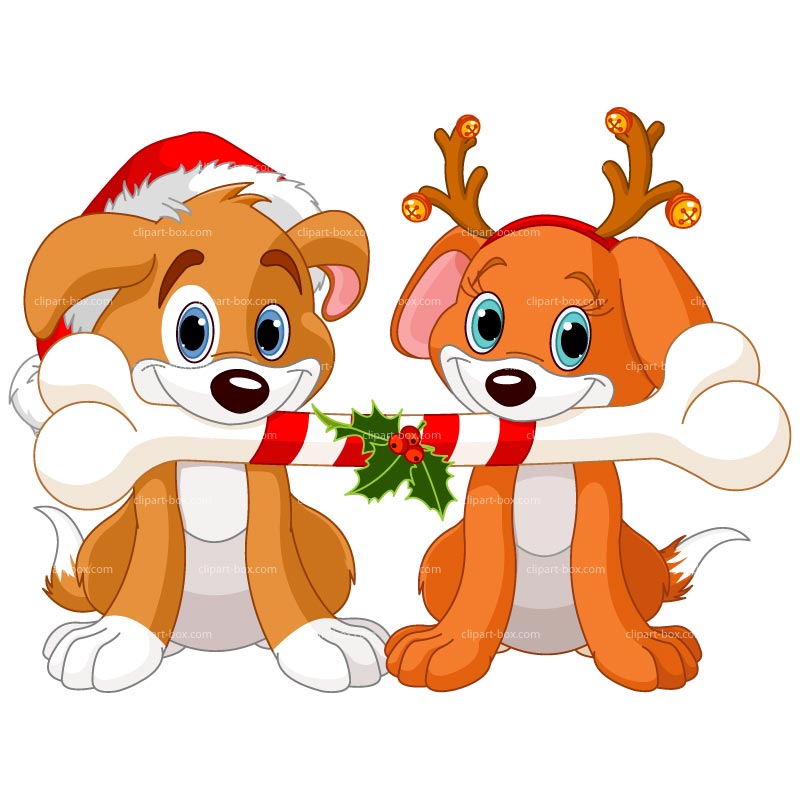 Clipart Christmas Dogs Sharing Bone   Royalty Free Vector Design