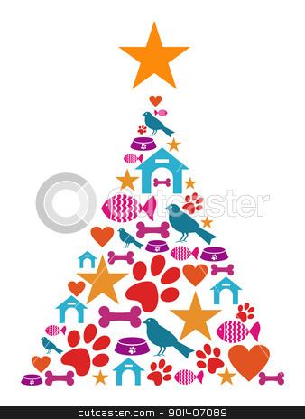 Pet Cate Christmas Tree Stock Vector Clipart Christmas Tree Shape