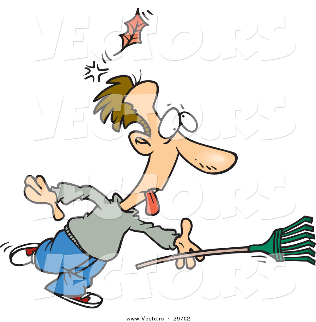 Vector Of A Funny Cartoon Man Running With A Rake While Getting