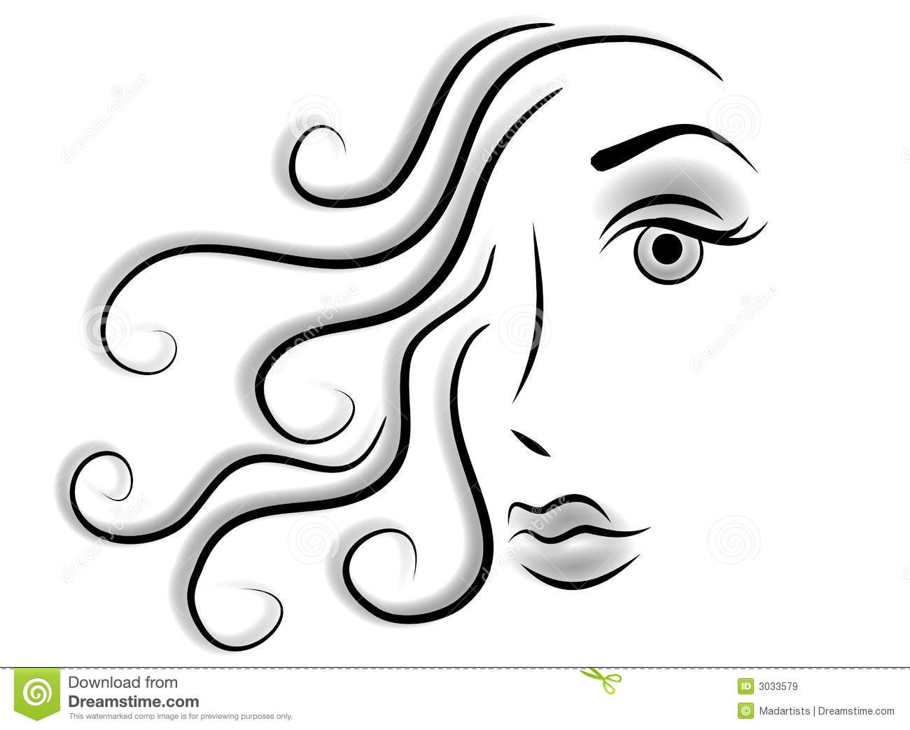 Clip Art Illustration In Black And White Of The Face Of A Woman With