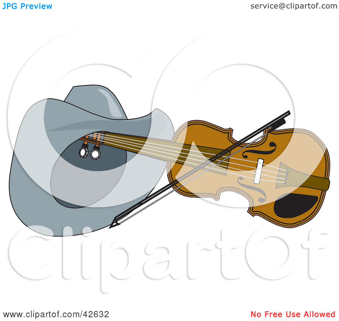 Clipart Illustration Of A Cowboy Hat Resting On A Violin With A Bow By