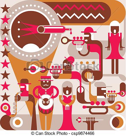 Jazz Orchestra   Vector Illustration  A Singing Woman And A Jazz Band