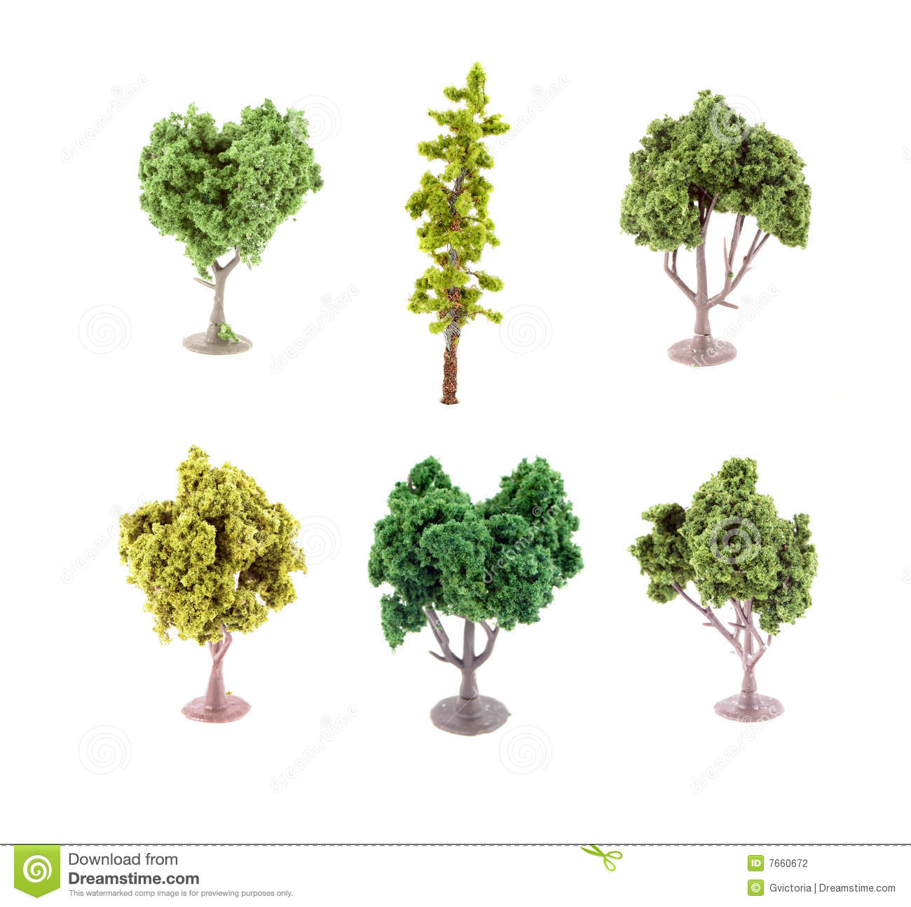 Set Of Small Miniature Artificial Tree Used In Model Sets Isolated On