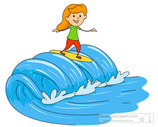 Surfing Clipart   Girl On Surf Board Catching Large Wave Clipart 41215