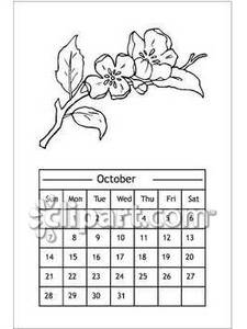 Black And White October Calendar With Flowers   Royalty Free Clipart