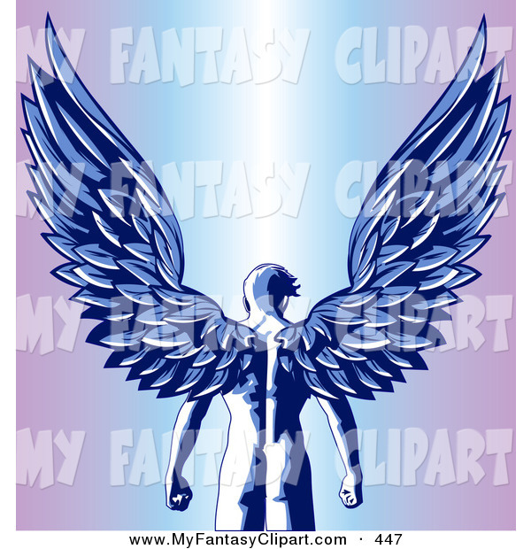 Clip Art Of A Strong Nude Male Guardian Angel As Seen From Behind