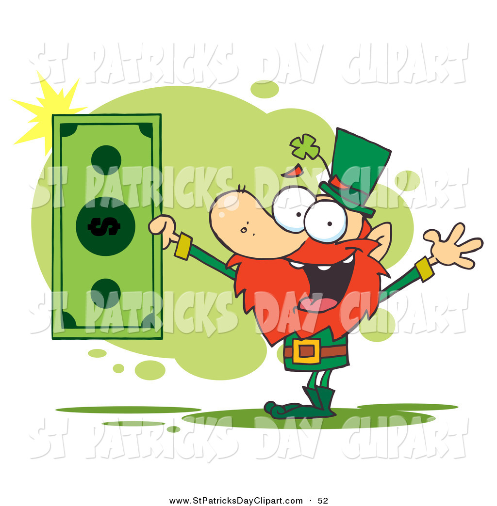 Larger Preview  Clip Art Of A Rich Leprechaun Holding A Dollar Bill