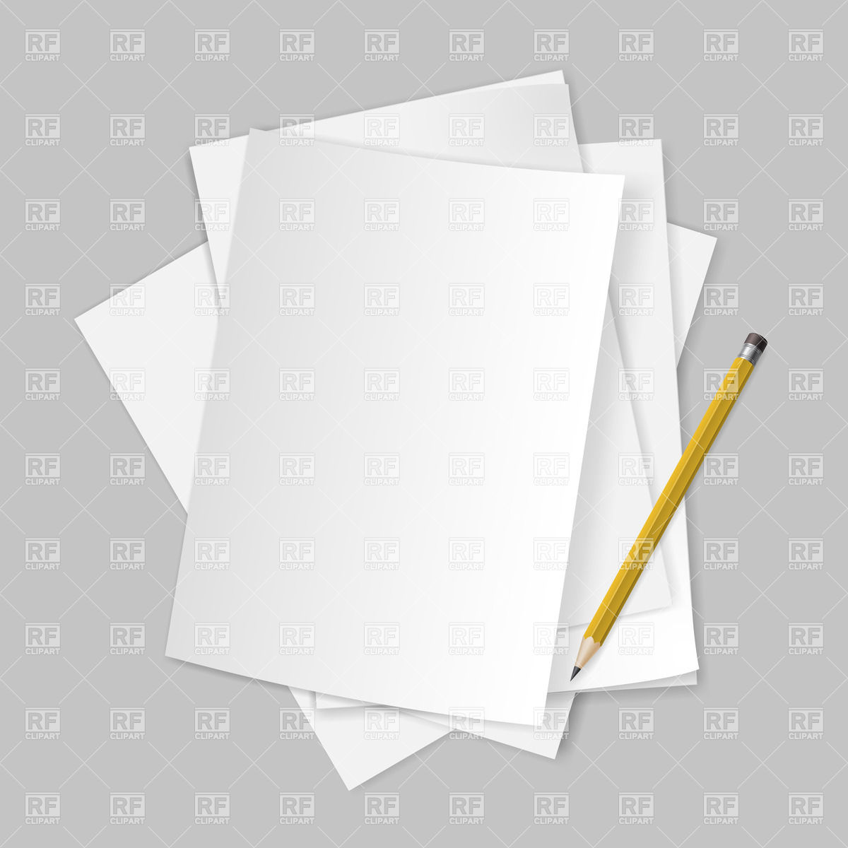 Pile Of Blank Papers With Pencil On Grey Background Download Royalty