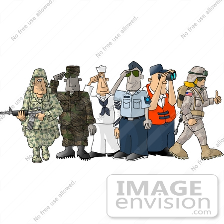 Men And Woman From Different Branches Of The Military Clipart    17485
