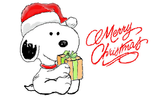 Merry Christmas Gifts In Snoopy Hands With Santa Hat Clip Art Image