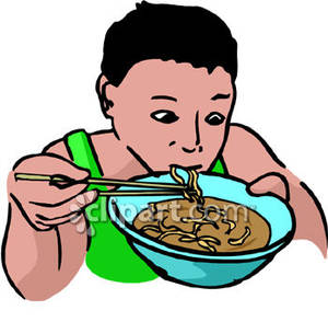 Boy Eating A Bowl Of Ramen Noodles   Royalty Free Clipart Picture