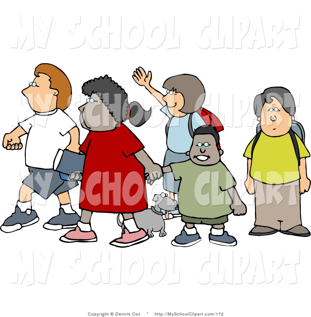 Clip Art Of A Group Of School Children And A Little Dog Crossing A