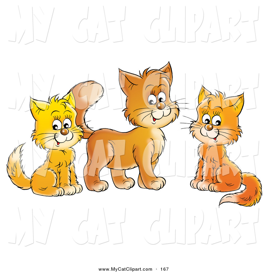 Clip Art Of A Group Of Three Orange And Yellow Cats Sitting And