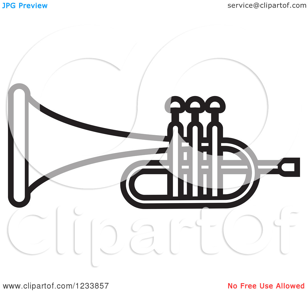Clipart Of A Black And White Trumpet 2   Royalty Free Vector