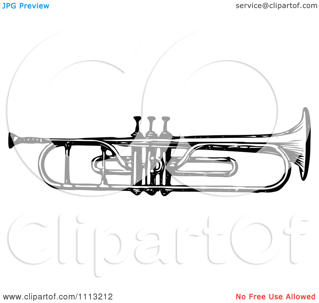 Clipart Vintage Black And White Trumpet   Royalty Free Vector