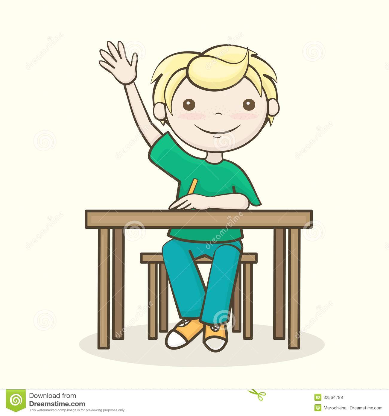Good Student Sitting At Desk Clipart Student Raised His Hand